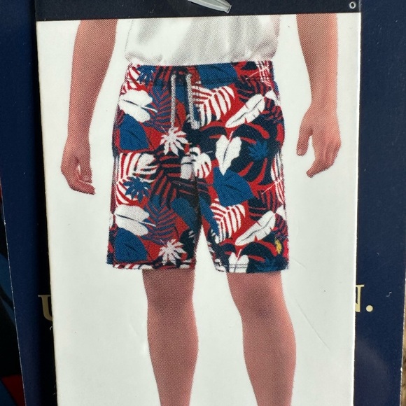 New US Polo Assn Boys Tropical Swim Trunks Size Medium Red White Blue - Picture 5 of 12
